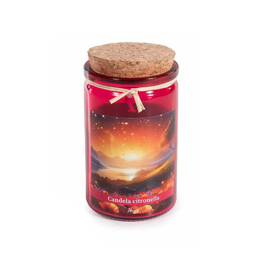 Lumanare parfumata in borcan aroma Citronella, ceara rosie Ø 5,5 cm x 9,5 H