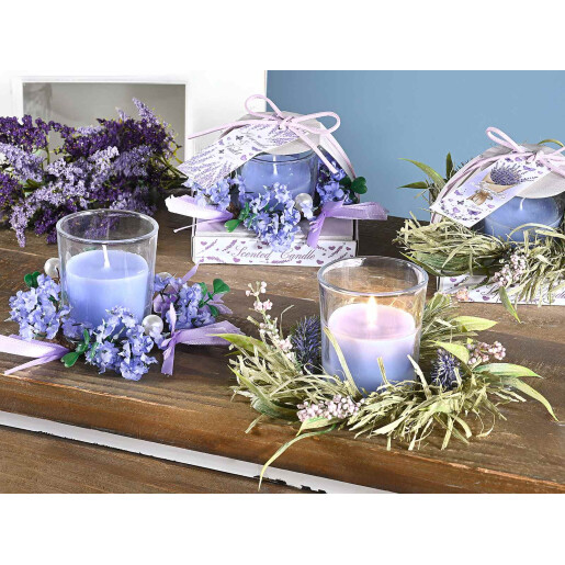 Set lumanare parfumata, coronita Lavanda in cutie 10,5 x 10,5 x 7 H