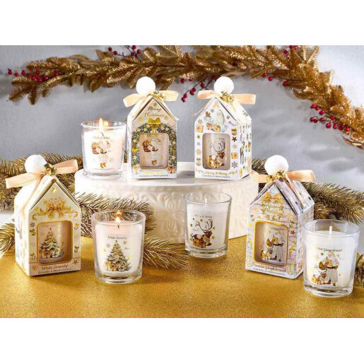 Lumanare parfumata Craciun in cutie cadou aroma Vin Fiert cm 5,5 x 5,5 x 12 H