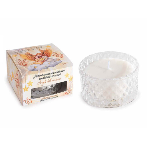 Lumanare parfumata in borcan sticla, cutie cadou aroma Iasomie alba cm 9 x 9 x 5 H