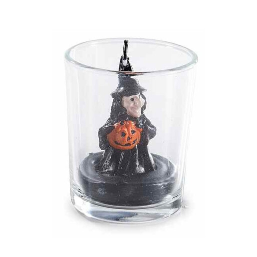 Set 4 lumanari Halloween Vrajitoare ceara in pahar sticla  Ø 5,5 x 6,5 H