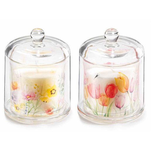 Set 2 lumanari parfumate arome Florale in borcane sticla, cutii cadou Ø 9 cm x 12 H