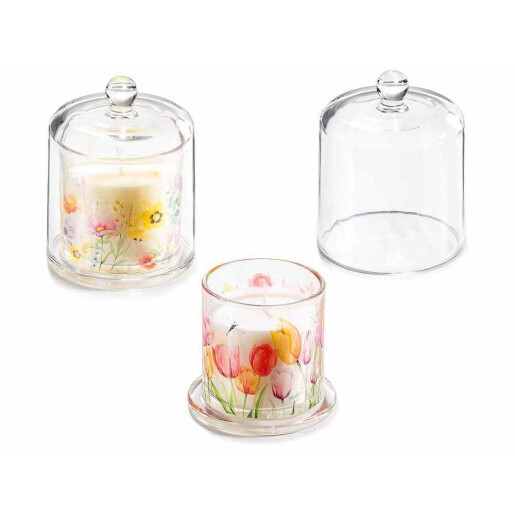 Set 2 lumanari parfumate arome Florale in borcane sticla, cutii cadou Ø 9 cm x 12 H