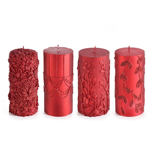 Set 4 lumanari Craciun rosii Ø 7 cm x 15 H