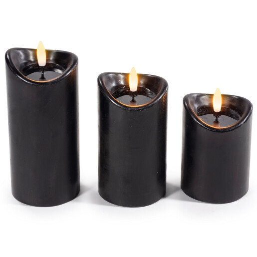 Set 3 lumanari ambientale cu led ceara neagra Ø 7 cm x 16 H, Ø 7 x 13 H, Ø 7 x 10,5 H 