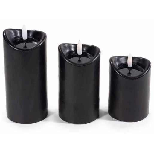 Set 3 lumanari ambientale cu led ceara neagra Ø 7 cm x 16 H, Ø 7 x 13 H, Ø 7 x 10,5 H 