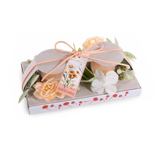 Set cadou, 2 lumanari parfumate aroma Floarea Soarelui, 2 mini coronite 19 x 10,5 x 7 H