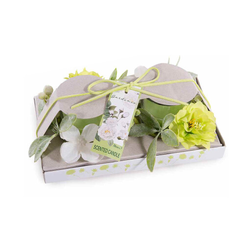 Set cadou, 2 lumanari parfumate aroma Gardenia, 2 mini coronite 19 x 10,5 x 7 H