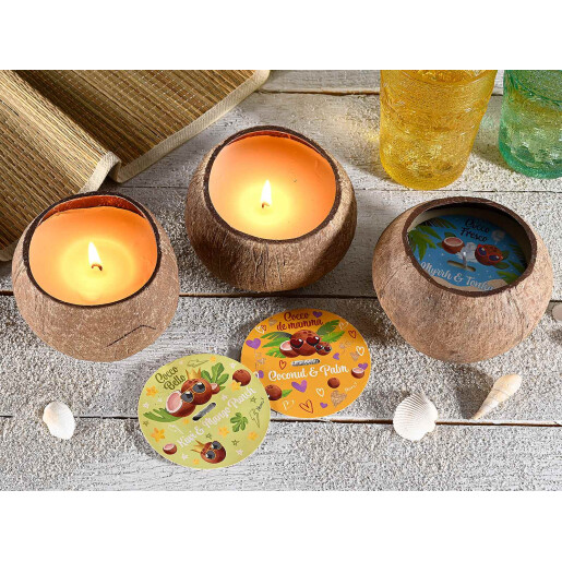 Lumanare parfumata in coaja, aroma Nuca Cocos, Palmier Ø 10,5 cm x 7,5 H