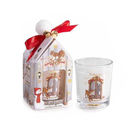 Lumanare parfumata Craciun in cutie cadou aroma Vin Fiert Ø 5,5 cm x 6,5 H