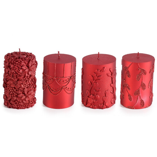 Set 4 lumanari Craciun rosii Ø 7 cm x 11 H