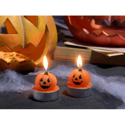 Set 3 lumanari Halloween Dovleci ceara portocalie neagra Ø 4 cm x 4 H