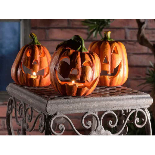 Dovleac Halloween teracota portocalie verde III Ø 9 cm x 11 H