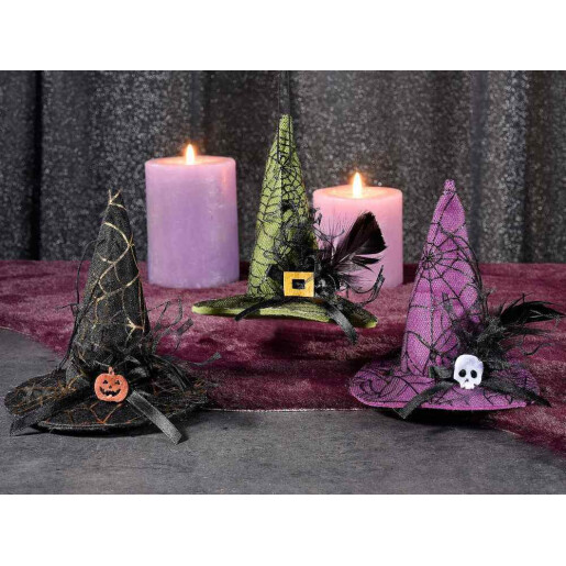 Palarie Halloween Vrajitoare textil multicolor III Ø 10 cm x 11 H