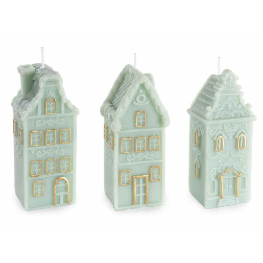 Set 3 lumanari Casute Craciun cm 5,5 x 5 x 13 H