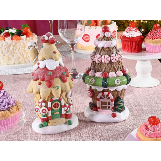 Set 2 decoratiuni Craciun polirasina multicolora cm 10,5 x 9,5 x 21 H