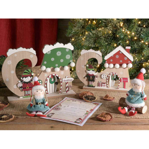 Set 2 decoratiuni Craciun lemn multicolor 28,5 x 5 x 22 H,  24 x 5 x 19,5 H