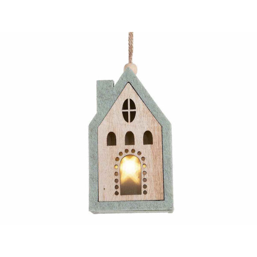 Set 4 Casute Craciun textil lemn multicolor cu led cm 5,5 x 4,5 x 10 H