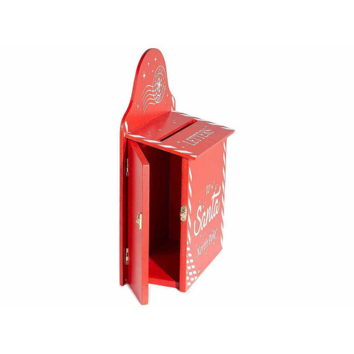 Cutie postala Craciun lemn rosu alb 20.5x10.5x32 cm