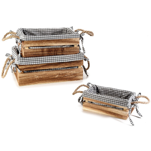 Set 3 cosuri lemn textil 28x19x12 cm, 24x15x10.5 cm, 20x12x8 cm