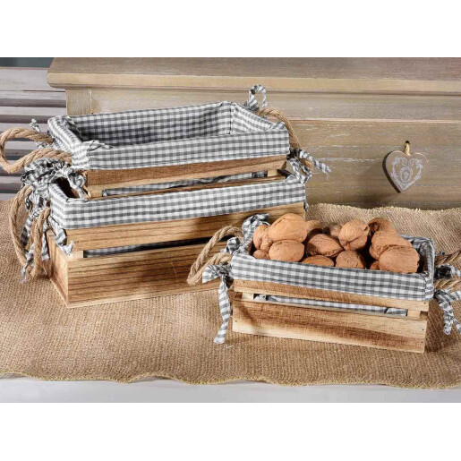 Set 3 cosuri lemn textil 28x19x12 cm, 24x15x10.5 cm, 20x12x8 cm
