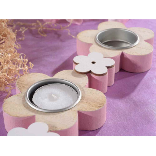 Suport lumanari lemn roz natur alb cm 31 x 8,5 x 2 H