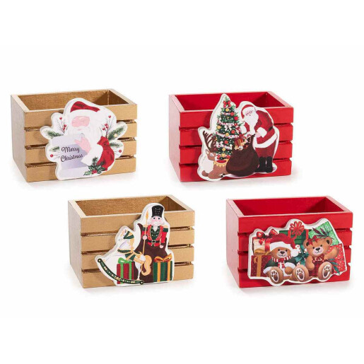 Set 4 cosuri Craciun lemn multicolor cm 8,5 x 6 x 6,5 H
