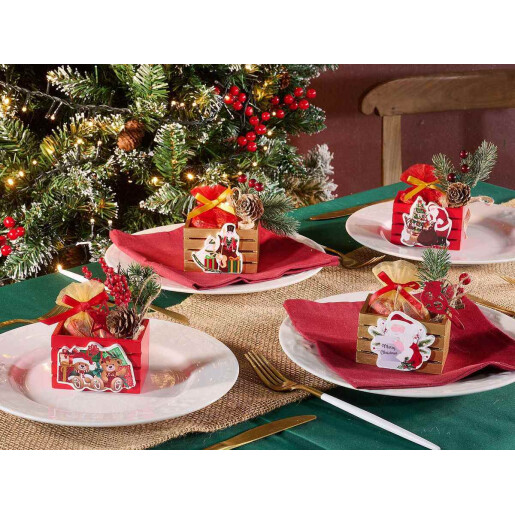 Set 4 cosuri Craciun lemn multicolor cm 8,5 x 6 x 6,5 H