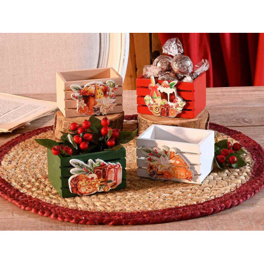 Set 4 cosulete Craciun lemn multicolor 8.5x6x5 cm