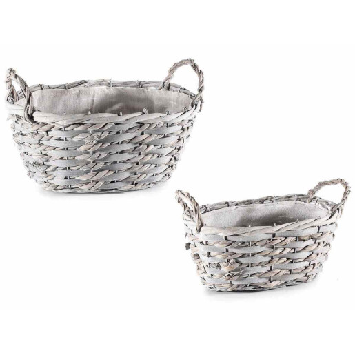 Set 2 cosuri lemn textil gri 28x22x13 cm, 24x15.5x11 cm