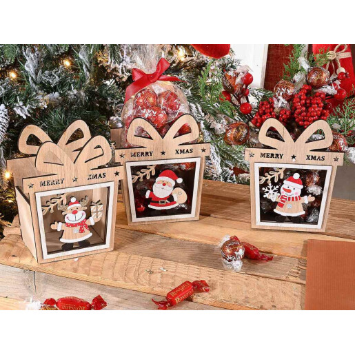 Set 3 decoratiuni Craciun lemn multicolor 12.5x8x16 cm