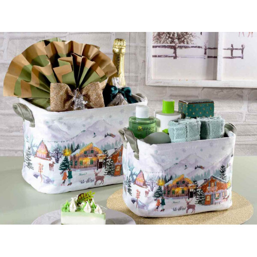 Set 2 cosuri Craciun textil multicolor 30 x 21 x 22 H, 23 x 16 x 18 H