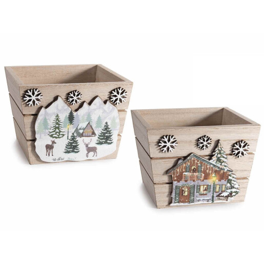 Set 2 cosuri Craciun lemn multicolor cm 10 x 10 x 7,5 H