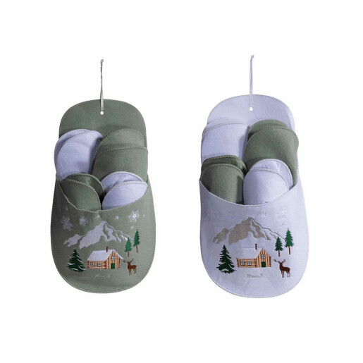 Set 8 perechi papuci casa in suport textil multicolor model Craciun II cm 26 x 11,5 x 49 H