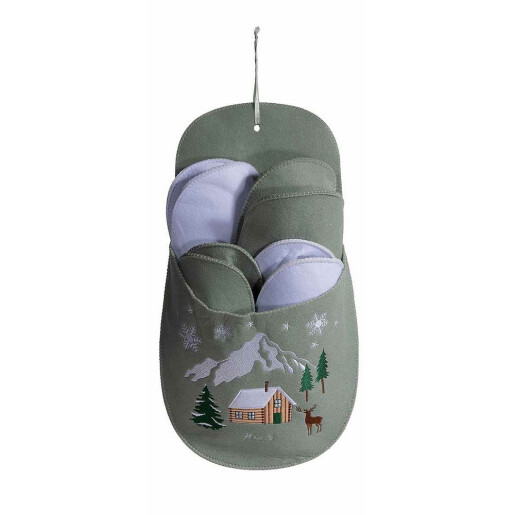 Set 8 perechi papuci casa in suport textil multicolor model Craciun II cm 26 x 11,5 x 49 H