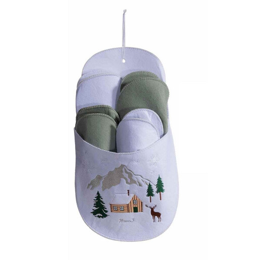 Set 4 perechi papuci casa in suport textil multicolor model Craciun II cm 26 x 11,5 x 49 H