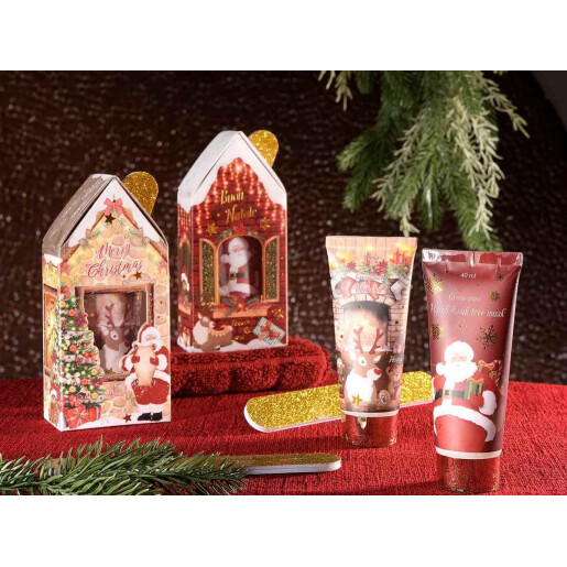 Set 2 creme maini, 2 pile unghii cadou Craciun cm 6 x 3,5 x 13,5 H, 40 ml