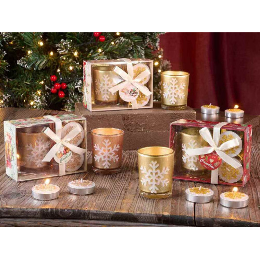Set candela, 2 lumanari Craciun in cutie cadou Ø 5 x 6 H