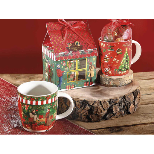 Set 4 cani Christmas portelan multicolor 8.5x9 cm, 350 ml