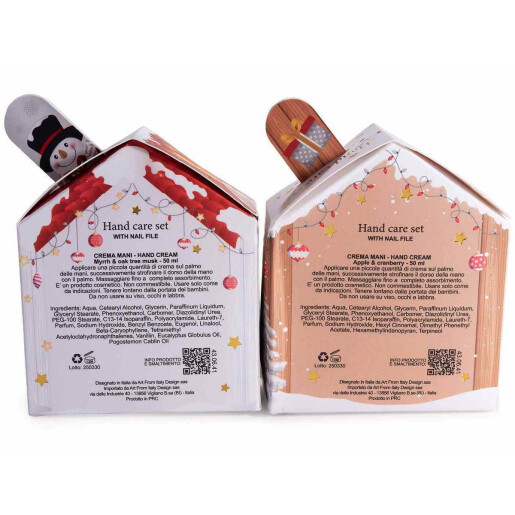 Set 2 creme maini parfumate, 2 pile unghii cadou Craciun cm 8,5 x 4 x 10,5 H, 2x50 ml