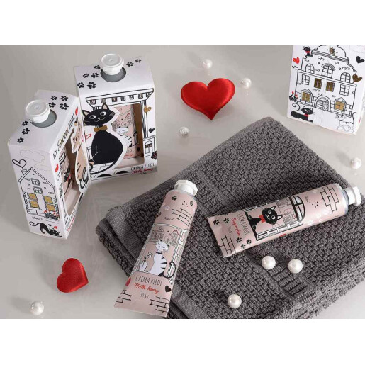Set 2 creme maini,2 creme picioare aroma Bomboane, Lapte si Miere 11,5 x 3 x 11,5 H, 2 x 30 ml