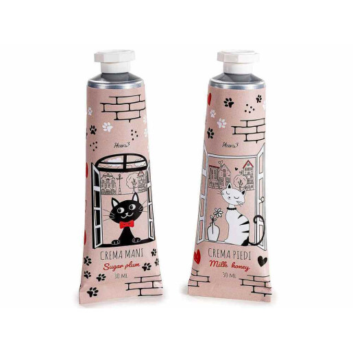 Set 2 creme maini,2 creme picioare aroma Bomboane, Lapte si Miere 11,5 x 3 x 11,5 H, 2 x 30 ml