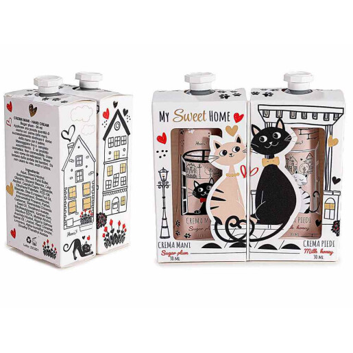 Set 2 creme maini,2 creme picioare aroma Bomboane, Lapte si Miere 11,5 x 3 x 11,5 H, 2 x 30 ml