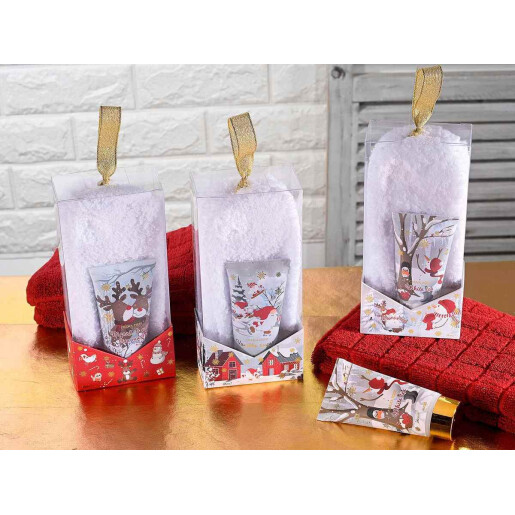 Set 3 cutii cadou Craciun crema sosete 8.5x5.5x18 cm