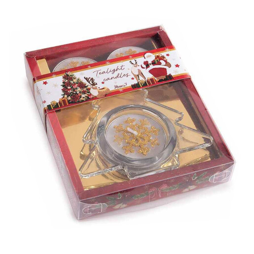 Set candela cu lumanare in cutie cadou Bradut 8,5x9x2 H
