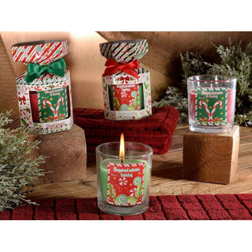 Lumanare parfumata Craciun in cutie cadou aroma Fructe de Padure cm 8,5 x 7,5 x 13,5 H