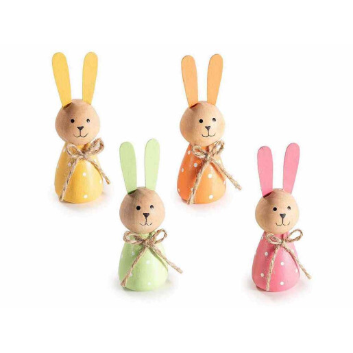 Set 12 figurine Iepurasi Paste lemn multicolor  Ø 3,5 cm x 9,5 H
