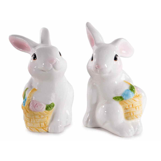 Set 2 figurine Iepurasi Paste ceramica multicolora 7.5x6x9 cm