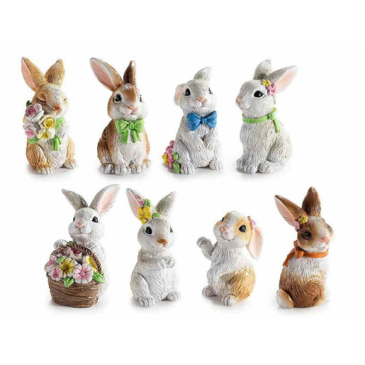 Set 8 figurine Iepurasi Paste polirasina multicolora cm 3 x 4 x 5 H