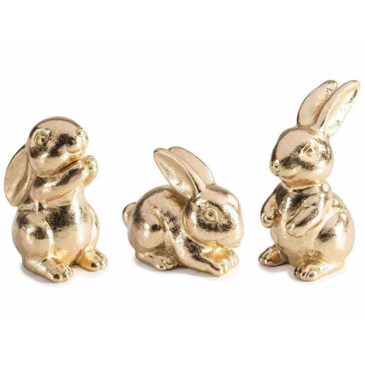 Set 3 figurine Iepurasi Paste polirasina aurie cm 5,5 x 6 x 10 H